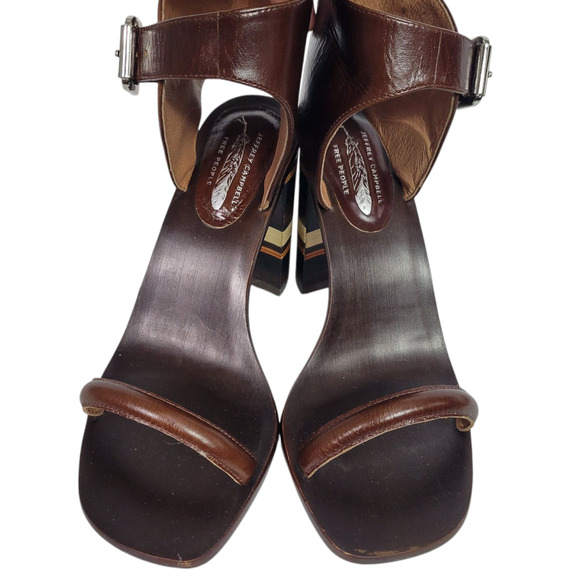 Free People Cabana Heels Brown Jeffrey Campbell Leather Sandals Wooden Block 7 - Picture 2 of 14